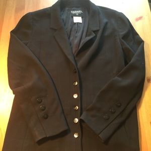 Vintage Chanel Boutique Black Wool Silk Blazer Vintage Chanel Boutique Black Wool Silk Blazer