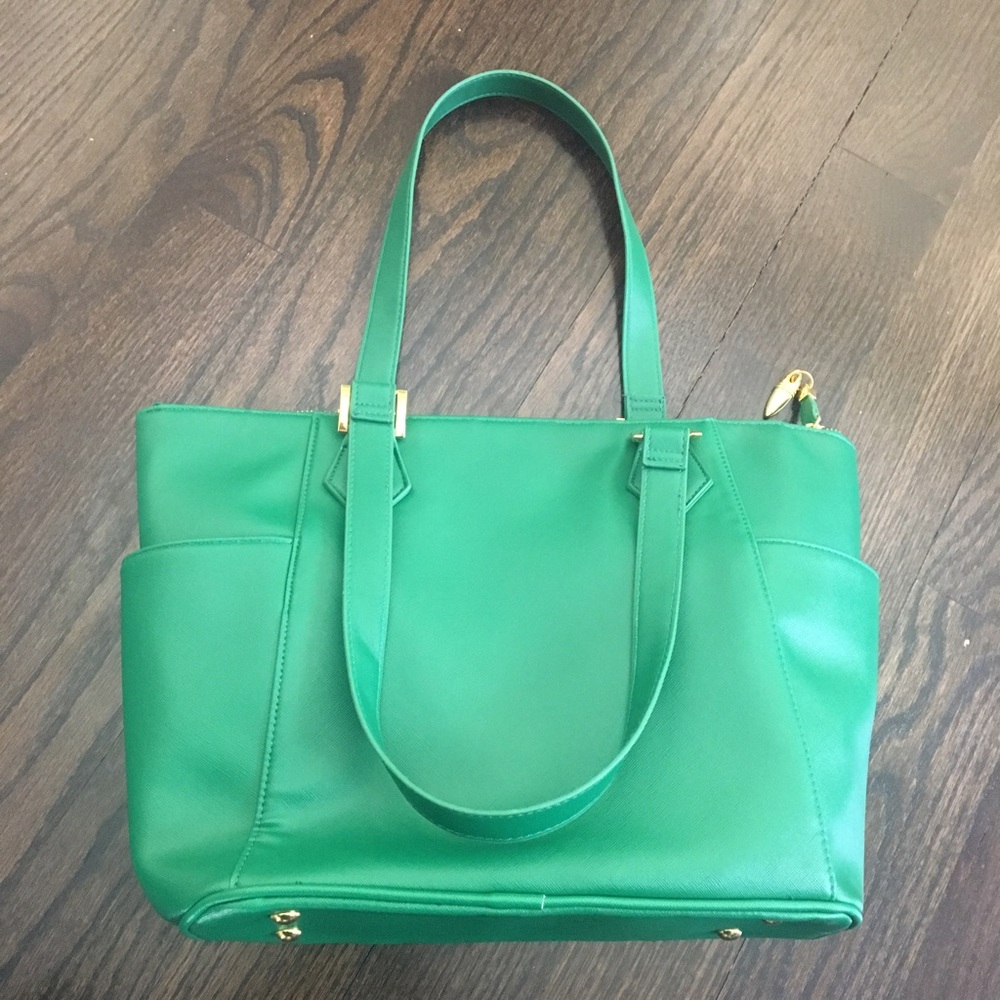 NWOT Iman Green & Gold Zip up Tote Bag - Picture 3 of 5