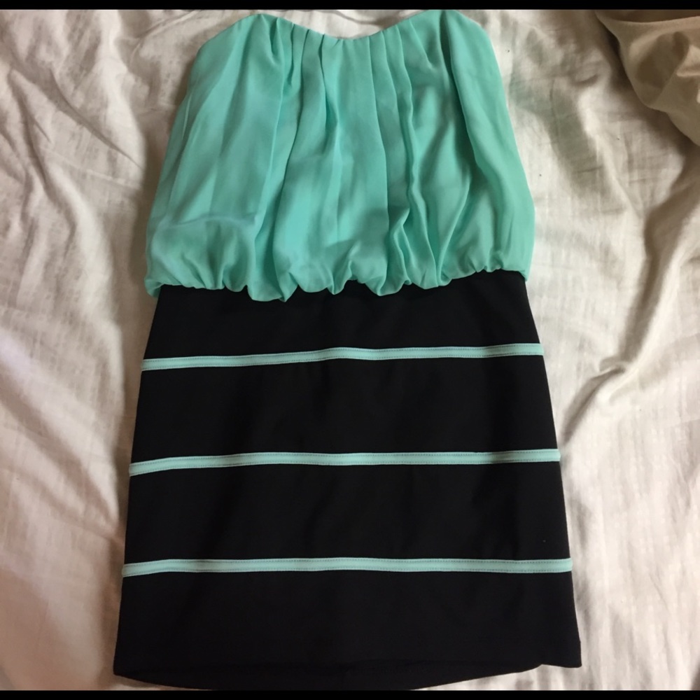 Aqua dress with black bottom