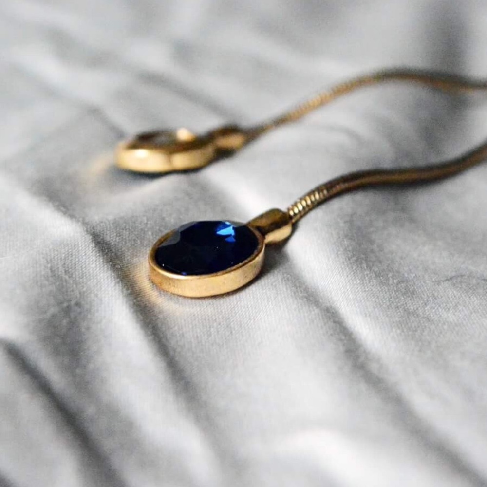 Long Dangle Earrings w/ Royal Blue Stone