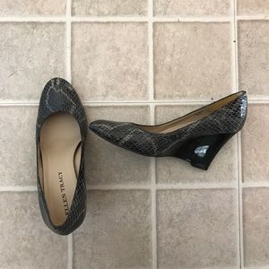 Ellen Tracy Snake Skin Wedges