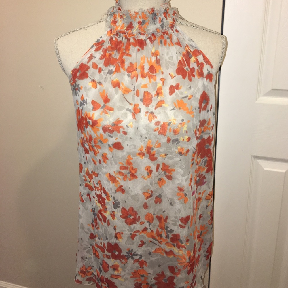 Linea Domani Smocked Turtle Neck Sheer Top