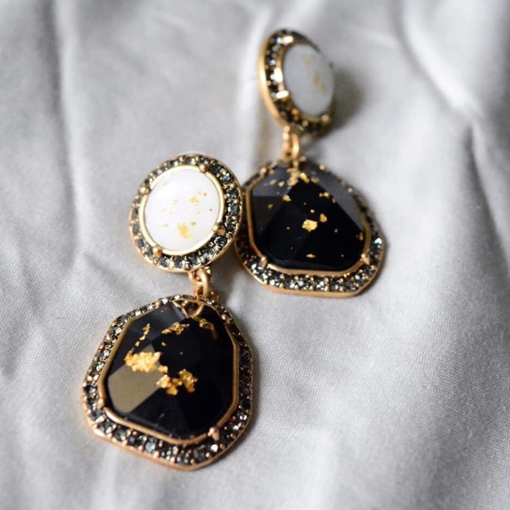 Statement Drop Earrings w/ Copper Flaked Stones
