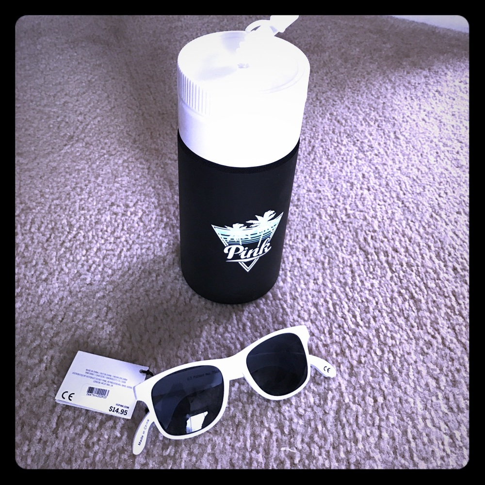 Victoria secret water bottle and sunglasses