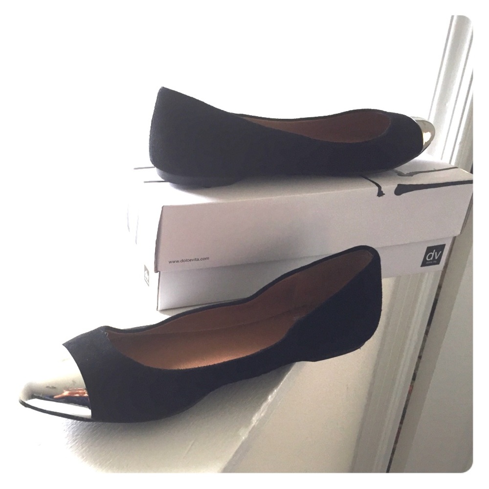Dolce Vita size 10 Black Suede flats w/ silver toe