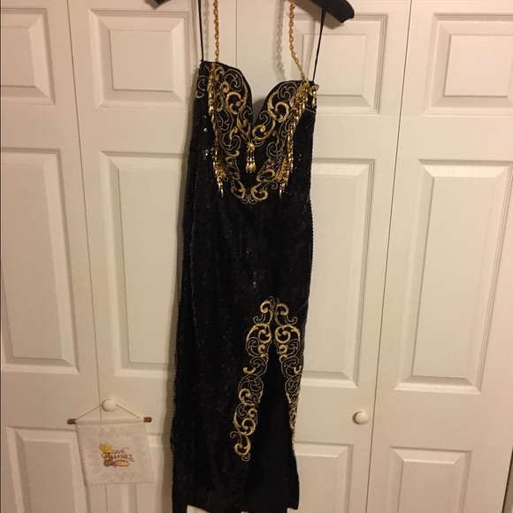 Black/Gold Sequin Prom Dress/Evening Gown - Picture 1 of 4