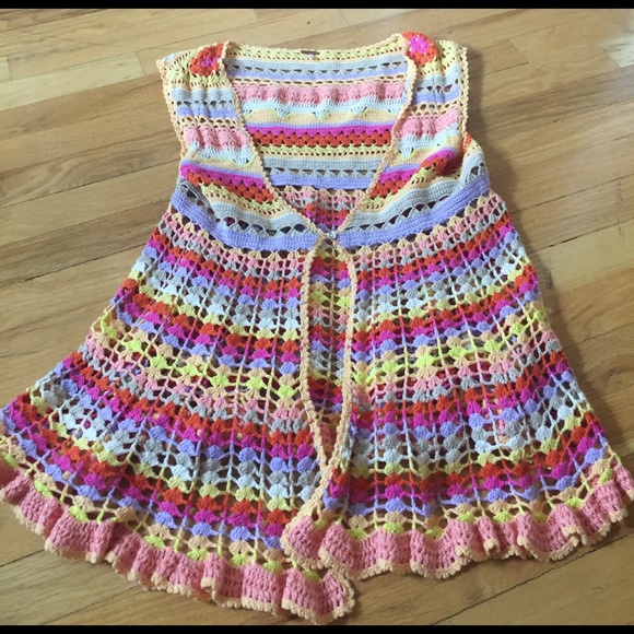 Free People bright colored vest w/ruffled hemline - Picture 1 of 8