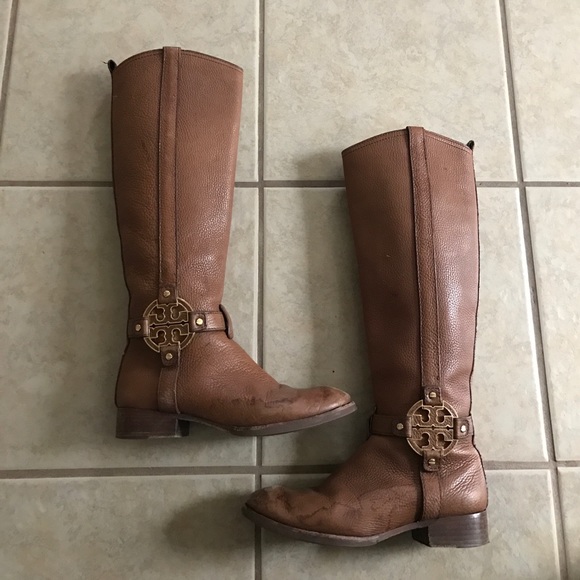 Tory Burch Shoes - Tory Burch BrownTan Riding Boots With Gold Tag
