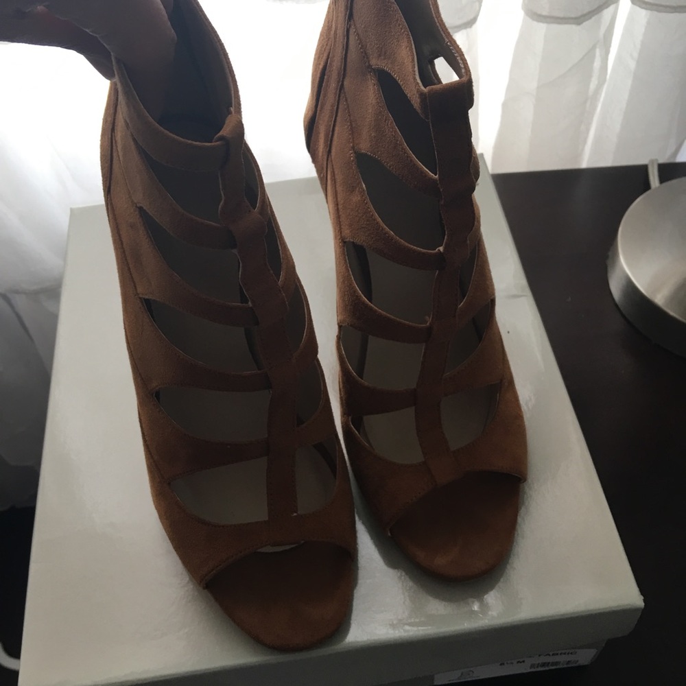 Tan caged bootie