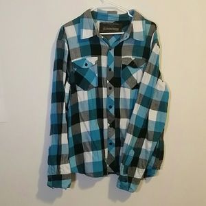 Blue and black plaid button up