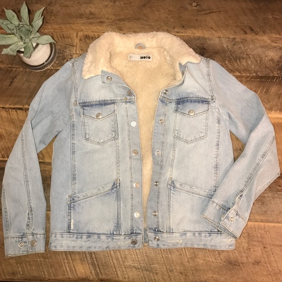 Topshop Jackets & Blazers - Topshop Moto Denim Shearling Jacket