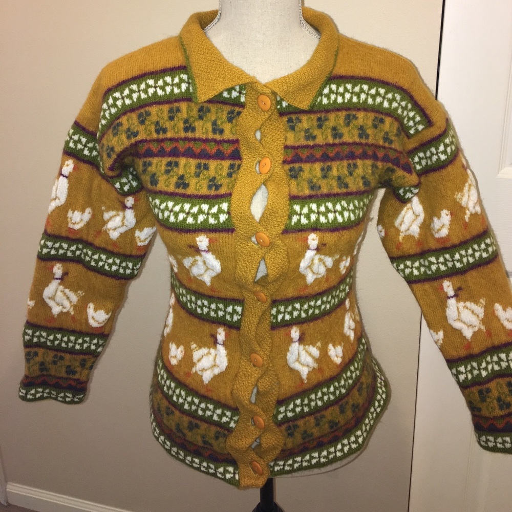 Acorn Geese Pattern Wool Blend Jacket