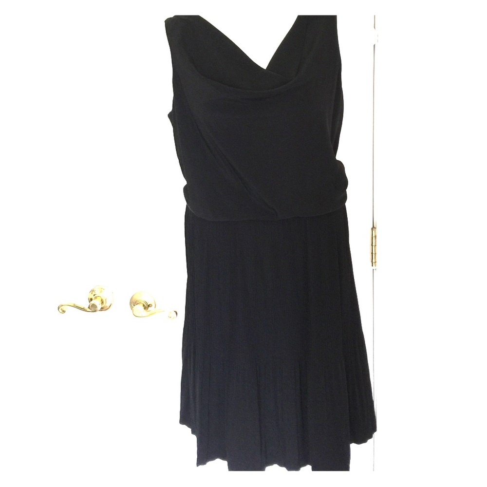 Alfani black cowl neck bodice pleated skirt dress