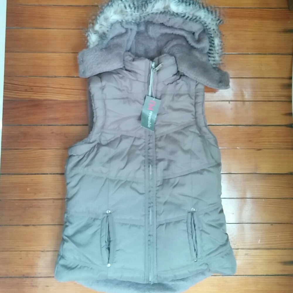Grey Reversible Fur Hooded Vest