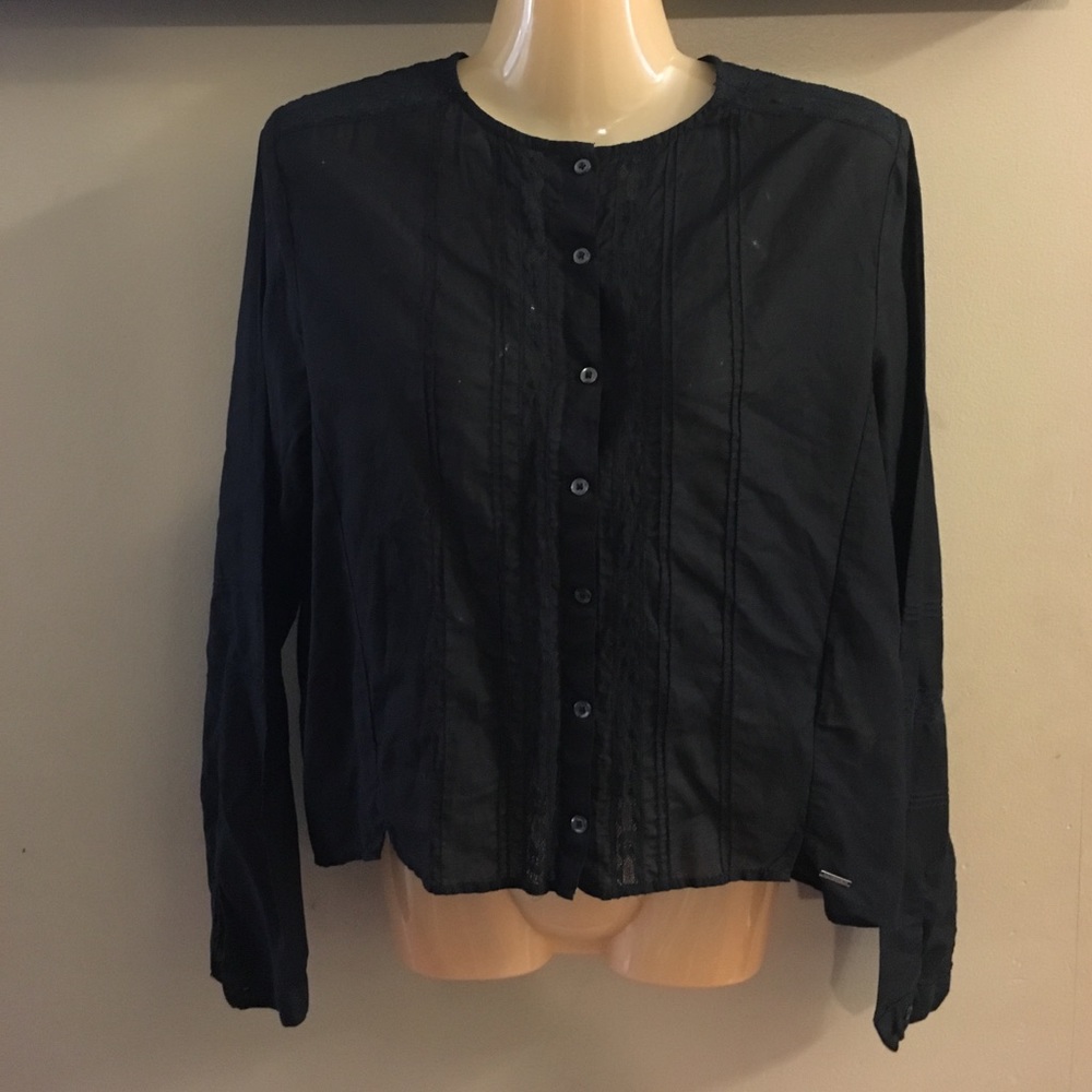 Diesel Black Silk Blend Long Sleeve Top Small