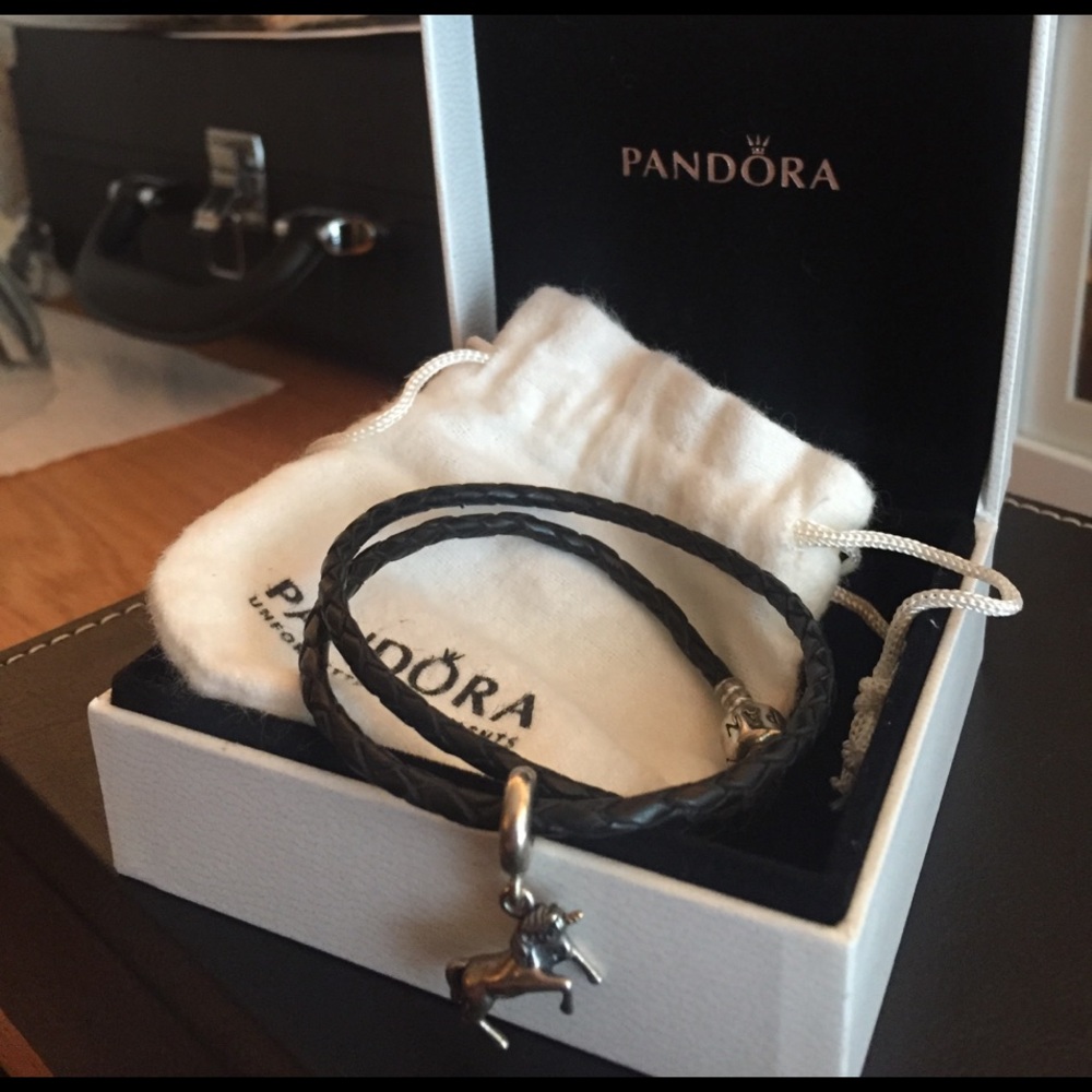 PANDORA Silver unicorn charm with 14k horn