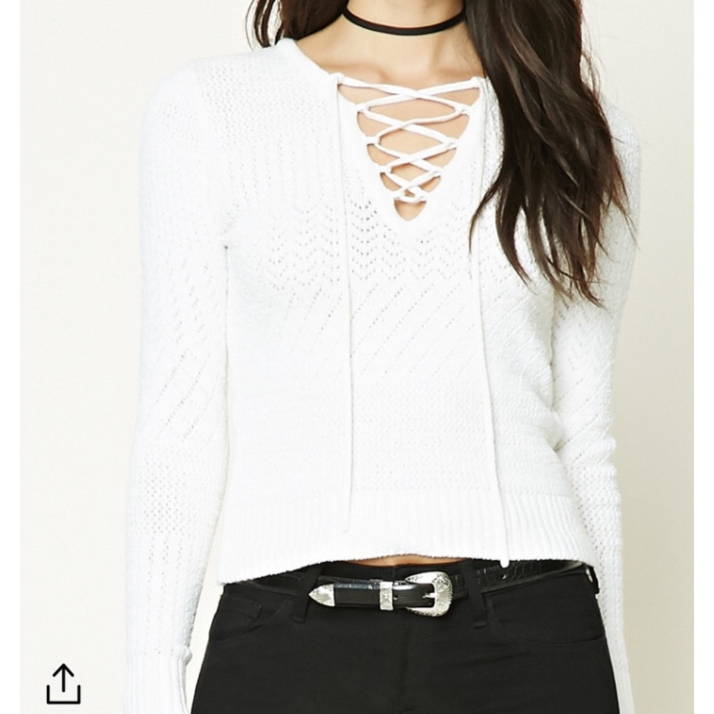 Forever 21 Ribbed Knit Lace-Up Sweater