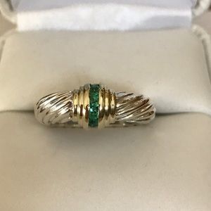 David Yurman Silver and Gold Emerald Ring