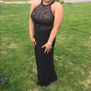 Black, jersey material prom dress