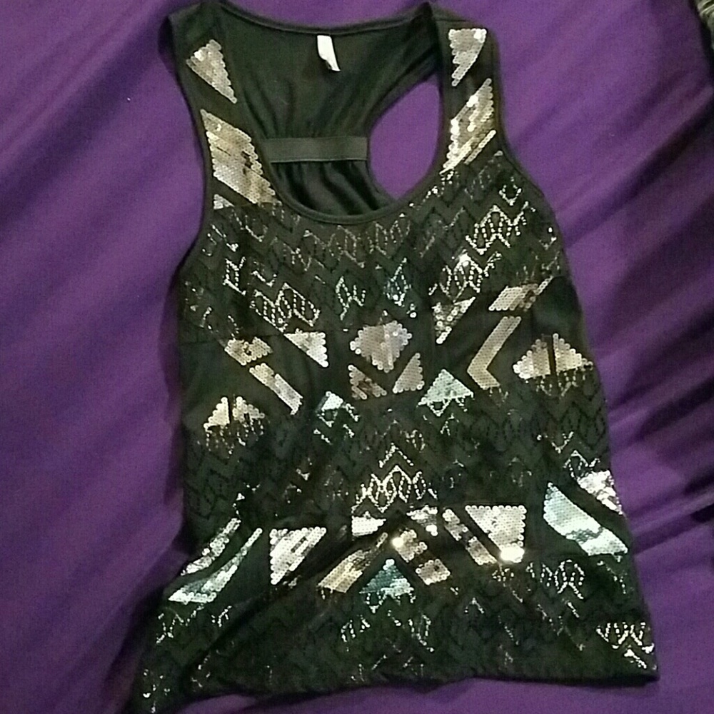 Black, silver,  teal tank top