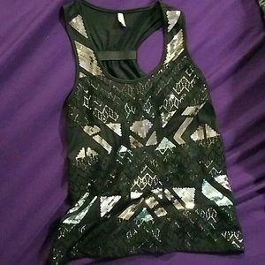 Black, silver,  teal tank top
