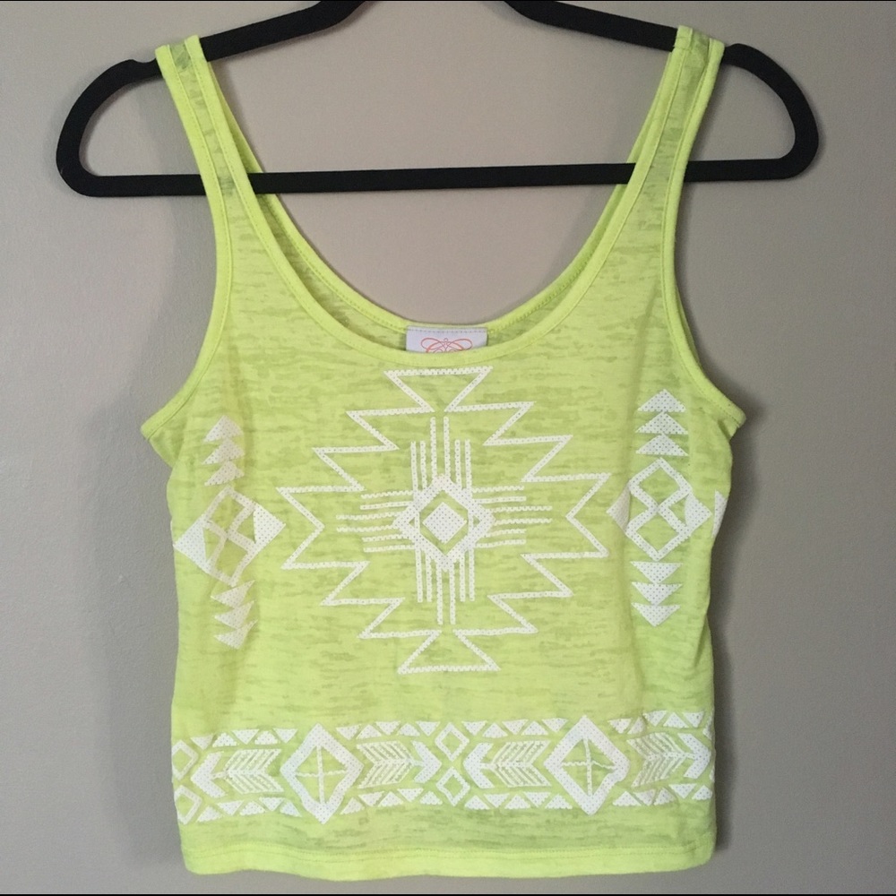 Neon yellow Aztec print tank top