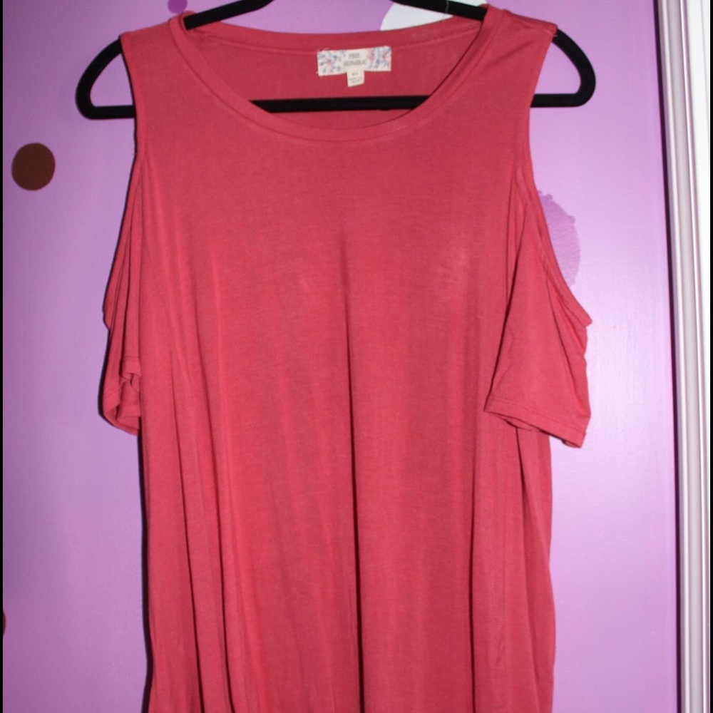 Salmon Pink Cold Shoulder T-Shirt