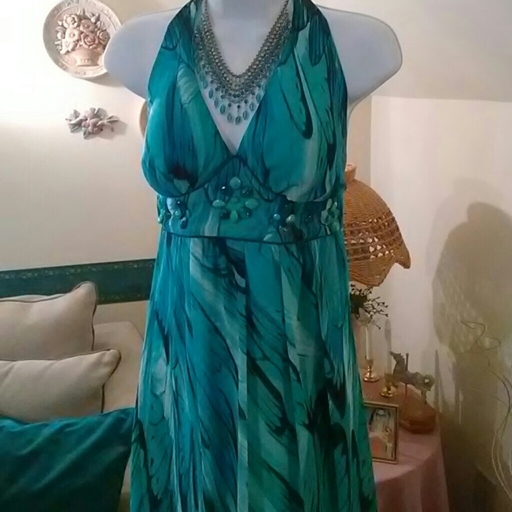 Teal Watercolor Halter NWOT