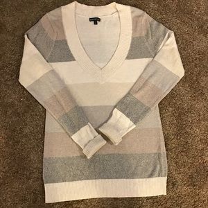 Express Striped Glitter/Metallic Sweater. Tan/Grey
