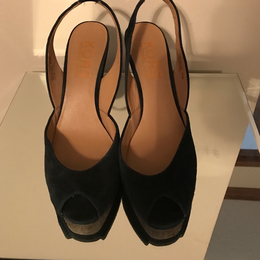 Black Michael Kors peep toe wedges