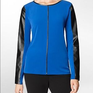 Calvin Klein Cobalt Faux Leather Trim Top