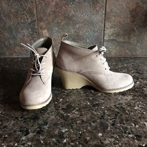 Tan suede wedge booties