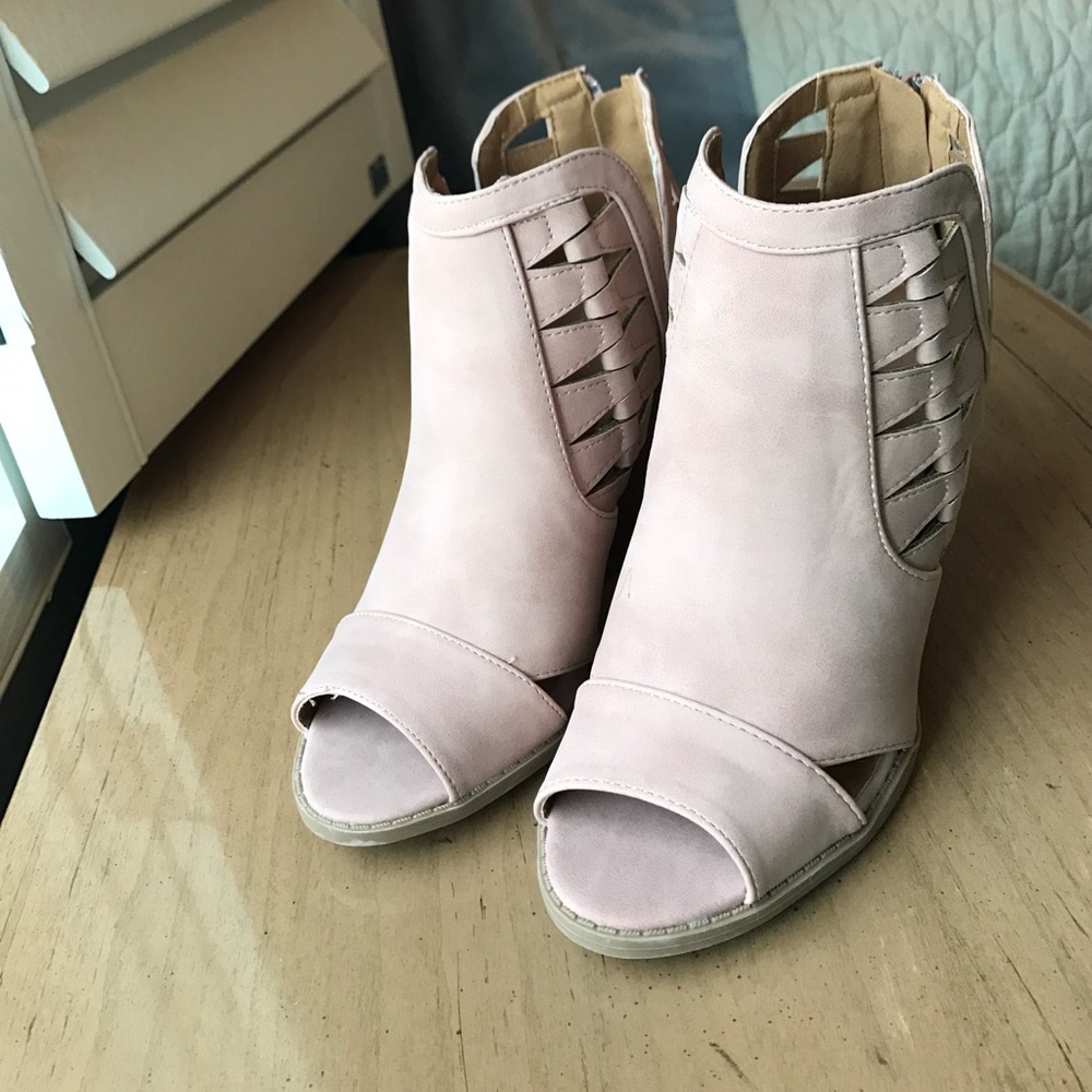 Pink open toe booties