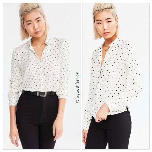 BDG York Button-Down B&W Polka Dot Blouse - Picture 1 of 3