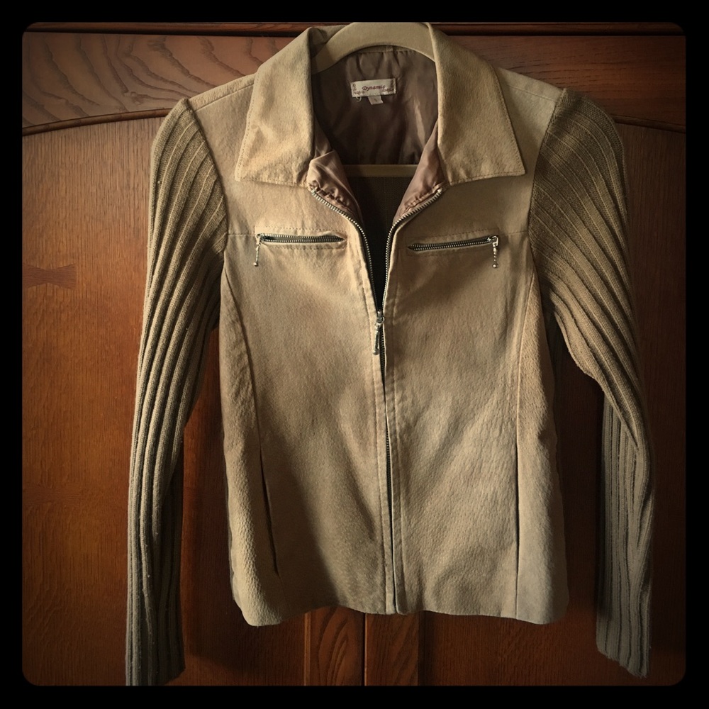 Brown suede leather and sweater jacket
