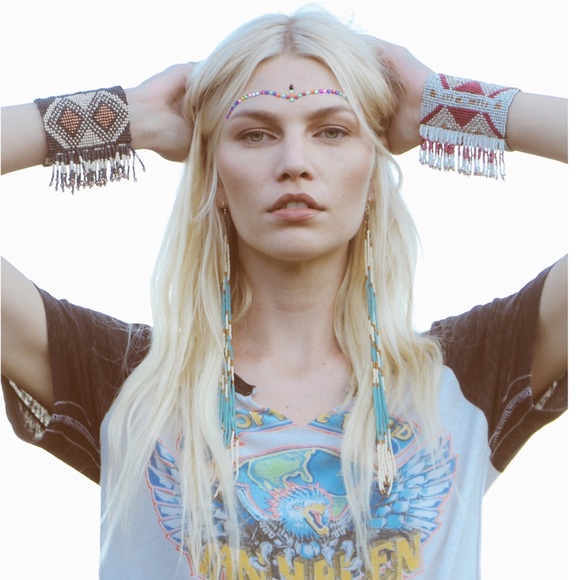 FREE PEOPLE OUTLAW SEED BEAD FRINGE CUFF BRACELET - Picture 2 of 6