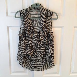 Black and white ruffle blouse