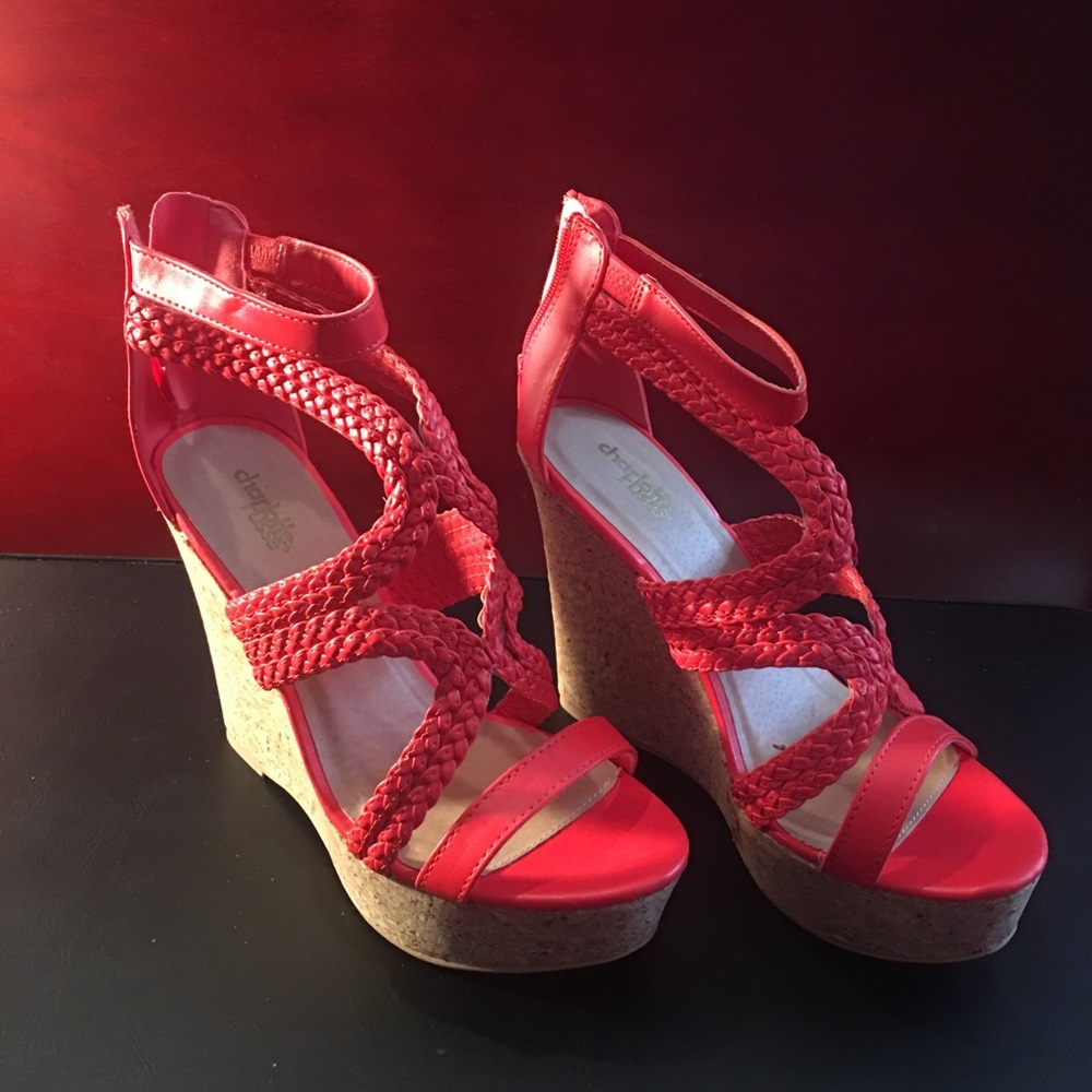 Hot orange wedges size 8 never worn