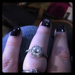 14k white gold halo man made diamond ring!