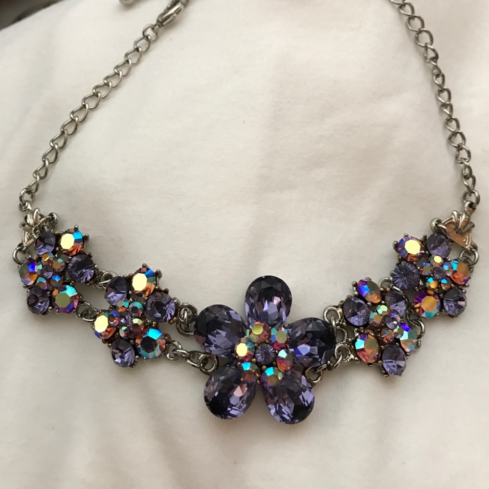 Purple Swarovski Crystal Flower Choker Necklace