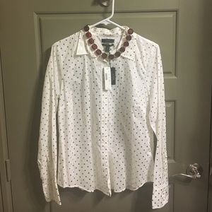 NWT J Crew White Shirt Gold Polka Dots, Size 12