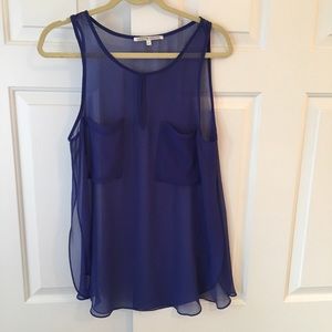 Blue sheer tank with pockets