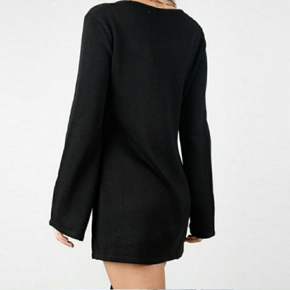 Laceup Vneck Long Sleeve Sweater Dress - Picture 3 of 6