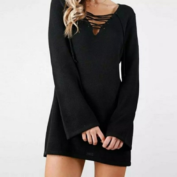 Laceup Vneck Long Sleeve Sweater Dress - Picture 4 of 6