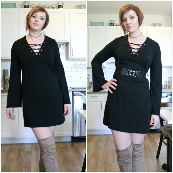 Laceup Vneck Long Sleeve Sweater Dress - Picture 5 of 6