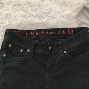 Army green corduroy rock revival straight legs