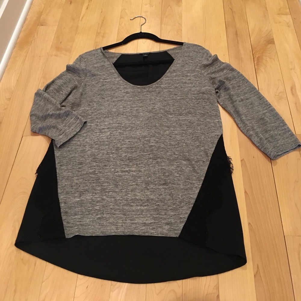 Gray and black Ann Taylor top with lace detail