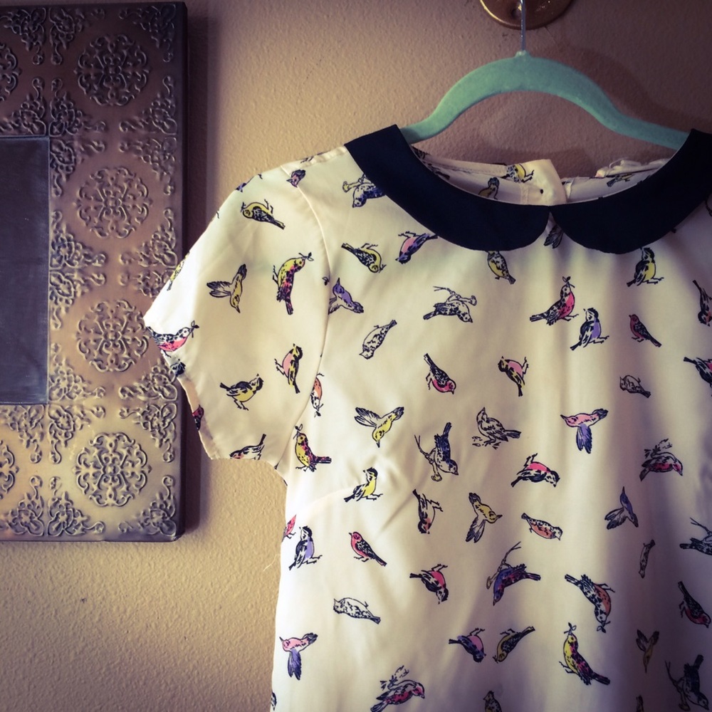 Pink.Rose Bird Print Blouse