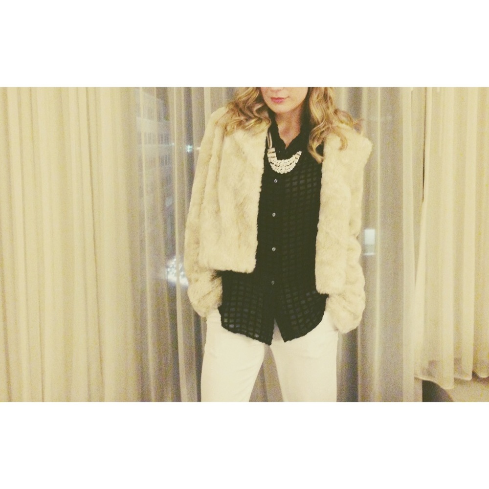 Express faux fur coat with outside pockets