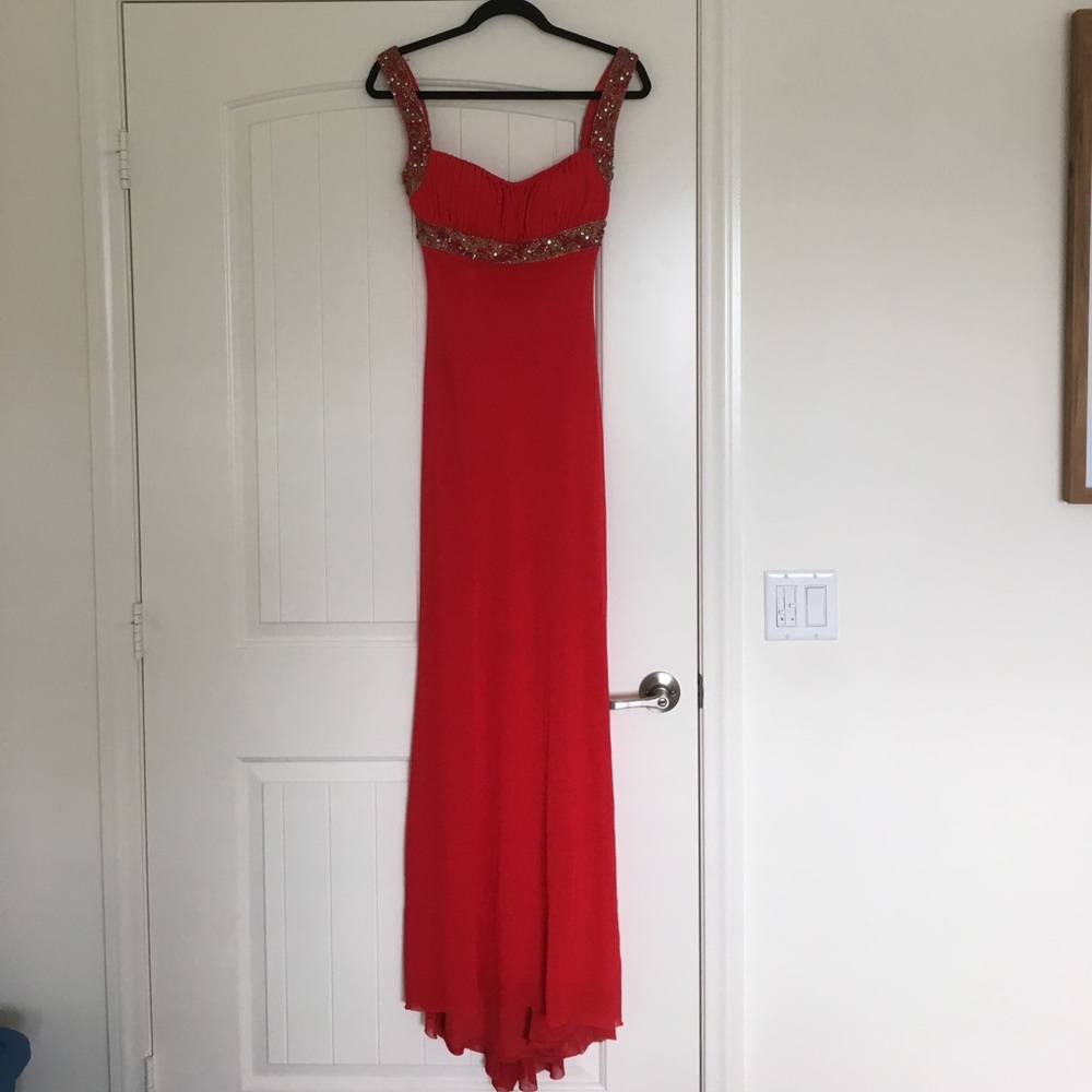 Red beaded pageant/formal dress